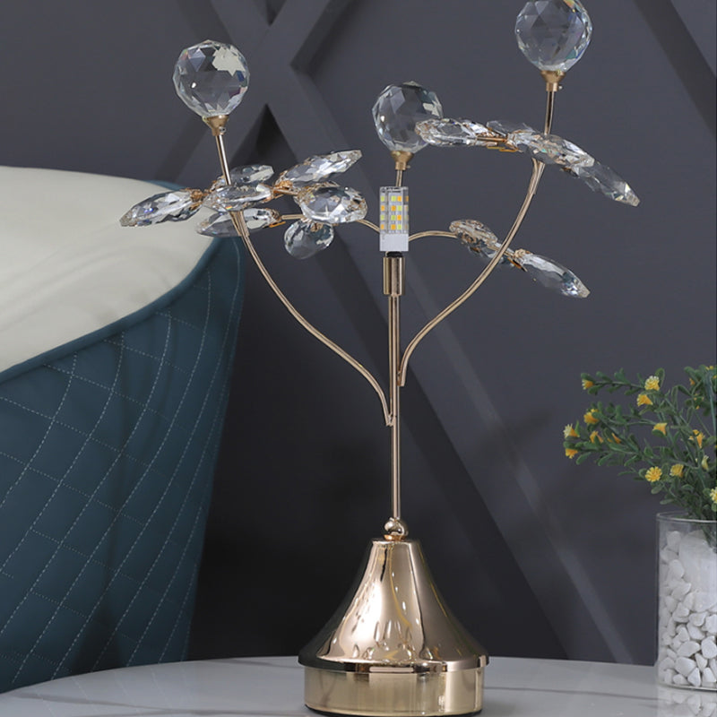 Faceted Crystal Ball and Leaf Night Lamp Modernist Single Head Table Light in Gold Clearhalo 'Lamps' 'Table Lamps' Lighting' 1907691