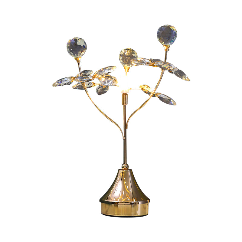 Faceted Crystal Ball and Leaf Night Lamp Modernist Single Head Table Light in Gold Clearhalo 'Lamps' 'Table Lamps' Lighting' 1907692