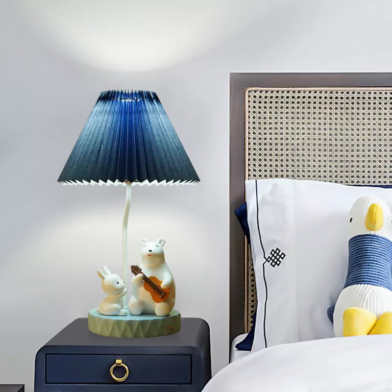 Folded Desk Lamp Modernist Fabric 1 Bulb Blue Task Lighting with Bear and Rabbit Decor Blue Clearhalo 'Lamps' 'Table Lamps' Lighting' 1907724