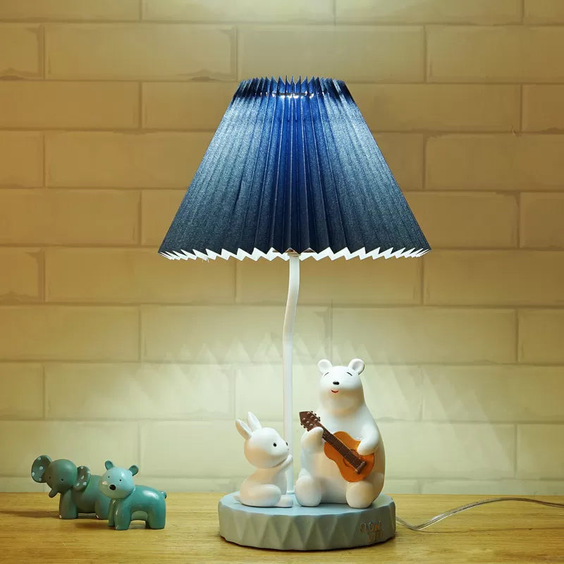 Folded Desk Lamp Modernist Fabric 1 Bulb Blue Task Lighting with Bear and Rabbit Decor Clearhalo 'Lamps' 'Table Lamps' Lighting' 1907725