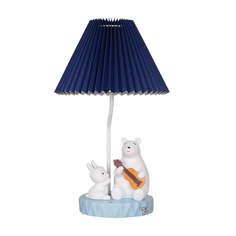 Folded Desk Lamp Modernist Fabric 1 Bulb Blue Task Lighting with Bear and Rabbit Decor Clearhalo 'Lamps' 'Table Lamps' Lighting' 1907726
