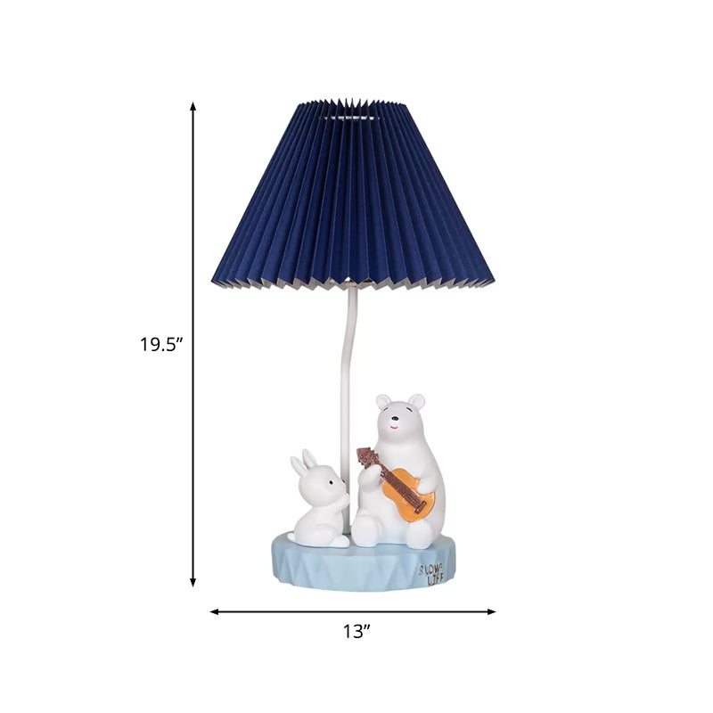 Folded Desk Lamp Modernist Fabric 1 Bulb Blue Task Lighting with Bear and Rabbit Decor Clearhalo 'Lamps' 'Table Lamps' Lighting' 1907727