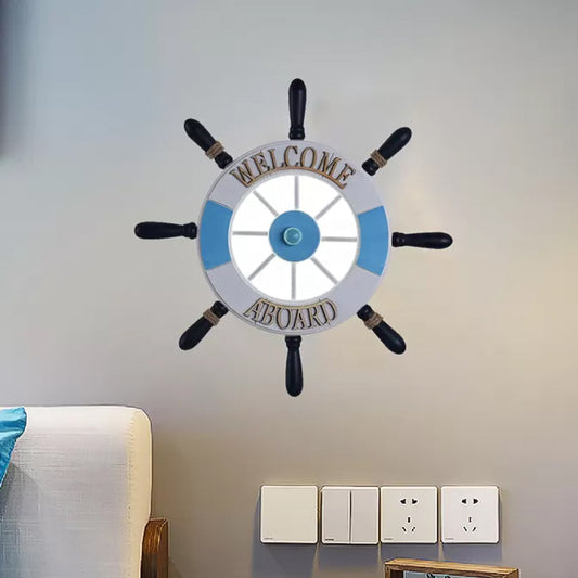 Acrylic Round Flush Wall Sconce Creative LED Wall Mounted Lamp with Wood Rudder Design in Blue, Warm/White Light Clearhalo 'Wall Lamps & Sconces' 'Wall Lights' Lighting' 1907760