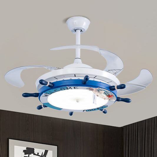 24.5" Wide Wood Rudder Semi Flush Lamp Cartoon Blue/Light Blue LED Pendant Fan Lighting with 3 Clear Blades Blue Clearhalo 'Ceiling Fans with Lights' 'Ceiling Fans' 'Kids Ceiling Fans' 'Kids' Lighting' 1907775