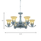 Nordic Flared Chandelier Lighting Amber Glass 6-Light Living Room Hanging Ceiling Lamp with Curvy Arm in Blue Clearhalo 'Ceiling Lights' 'Chandeliers' Lighting' options 1907790