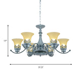 Nordic Flared Chandelier Lighting Amber Glass 6-Light Living Room Hanging Ceiling Lamp with Curvy Arm in Blue Clearhalo 'Ceiling Lights' 'Chandeliers' Lighting' options 1907790