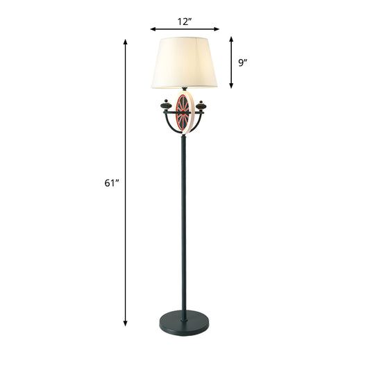 Barrel Floor Standing Light Mediterranean Fabric 1 Bulb Black Floor Lamp with Round and Bowl Frame Design Clearhalo 'Floor Lamps' 'Lamps' Lighting' 1907794