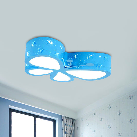 Pink/Blue/Orange Butterfly Ceiling Fixture Kids LED Acrylic Flush Mount Recessed Lighting, Warm/White Light Blue Clearhalo 'Ceiling Lights' 'Close To Ceiling Lights' 'Close to ceiling' 'Flush mount' Lighting' 1907912