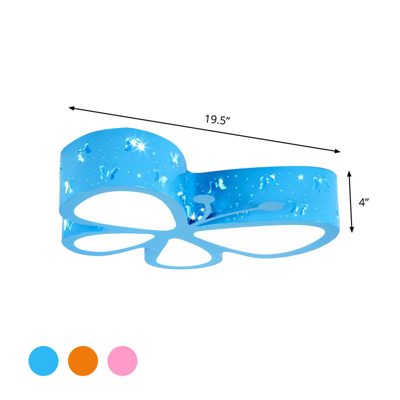 Pink/Blue/Orange Butterfly Ceiling Fixture Kids LED Acrylic Flush Mount Recessed Lighting, Warm/White Light Clearhalo 'Ceiling Lights' 'Close To Ceiling Lights' 'Close to ceiling' 'Flush mount' Lighting' 1907915