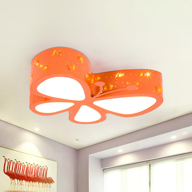 Pink/Blue/Orange Butterfly Ceiling Fixture Kids LED Acrylic Flush Mount Recessed Lighting, Warm/White Light Orange Clearhalo 'Ceiling Lights' 'Close To Ceiling Lights' 'Close to ceiling' 'Flush mount' Lighting' 1907916