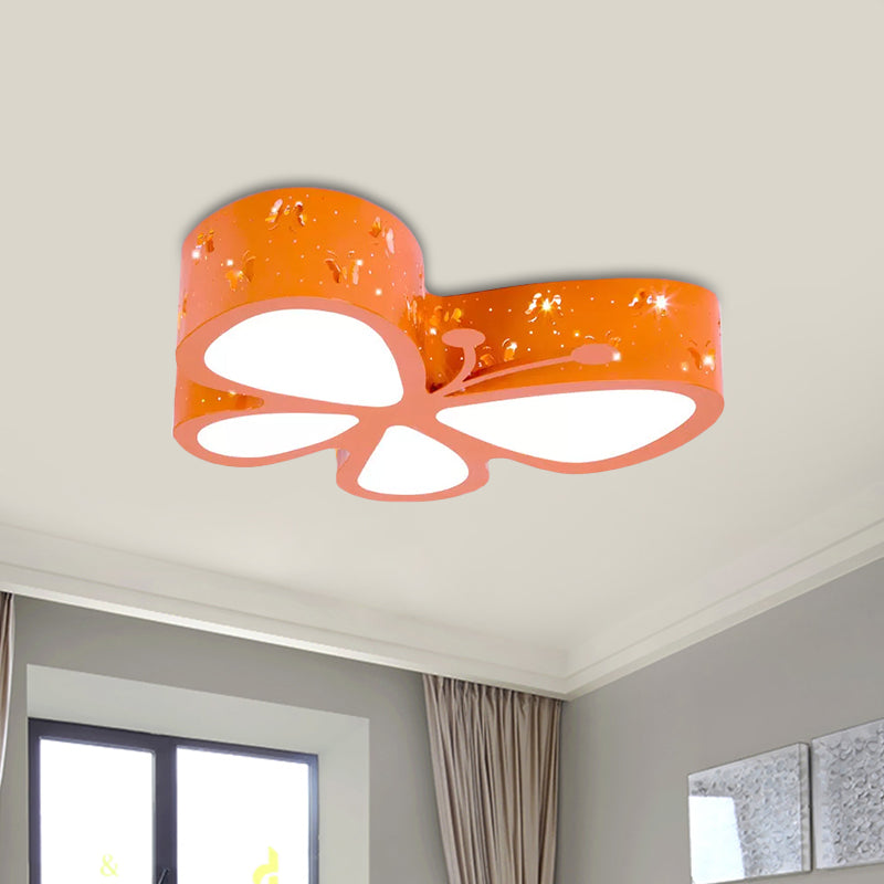 Pink/Blue/Orange Butterfly Ceiling Fixture Kids LED Acrylic Flush Mount Recessed Lighting, Warm/White Light Clearhalo 'Ceiling Lights' 'Close To Ceiling Lights' 'Close to ceiling' 'Flush mount' Lighting' 1907917