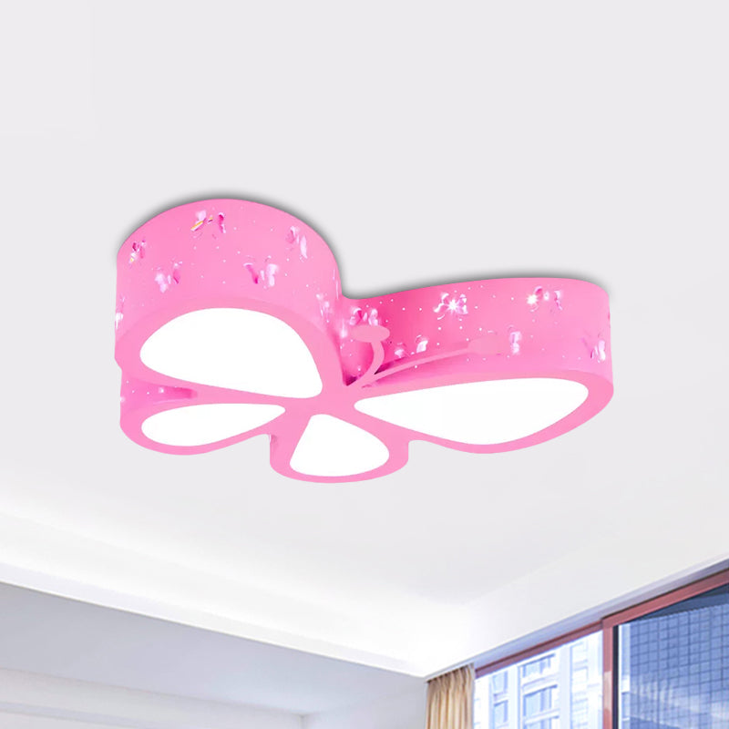 Pink/Blue/Orange Butterfly Ceiling Fixture Kids LED Acrylic Flush Mount Recessed Lighting, Warm/White Light Clearhalo 'Ceiling Lights' 'Close To Ceiling Lights' 'Close to ceiling' 'Flush mount' Lighting' 1907921