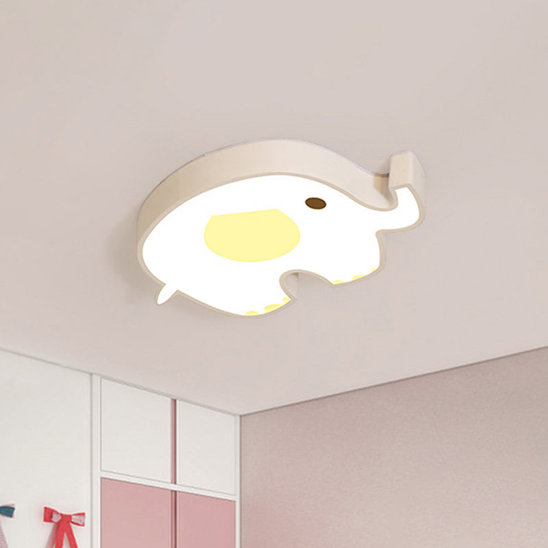 Sleeping Room LED Flush Mount Lamp Children White Ceiling Light Fixture with Elephant Acrylic Shade, Warm/White/Natural Light Clearhalo 'Ceiling Lights' 'Close To Ceiling Lights' 'Close to ceiling' 'Flush mount' Lighting' 1907925