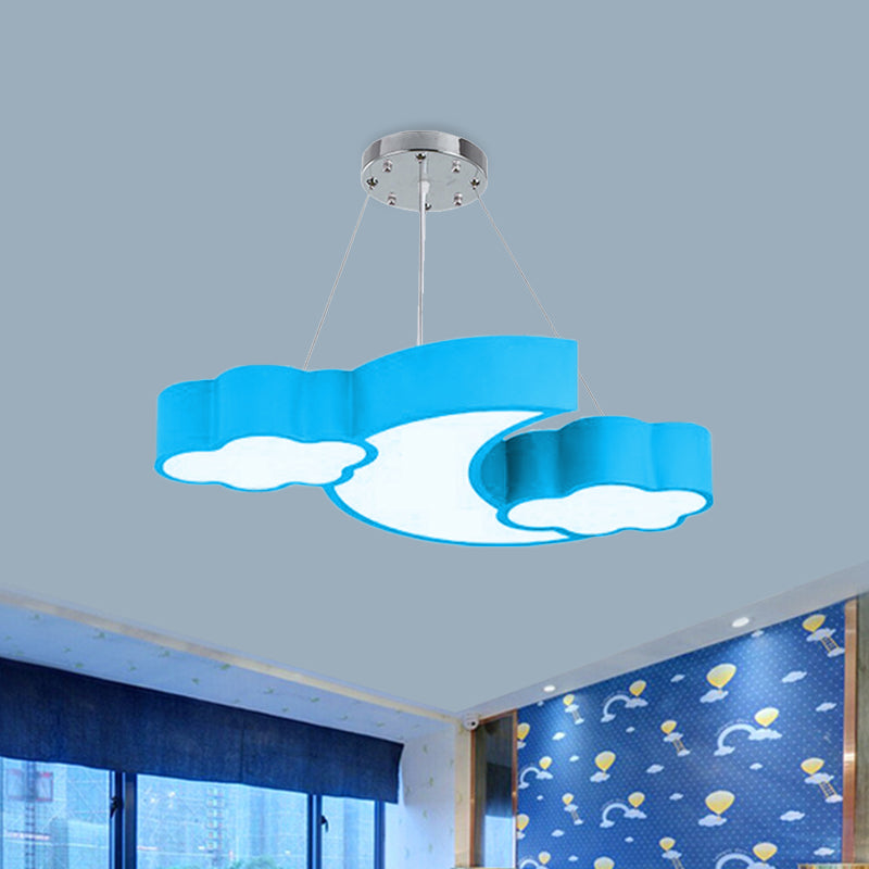 Acrylic Cloud and Moon Ceiling Pendant Modern White/Pink/Blue LED Hanging Chandelier in Warm/White Light Blue Clearhalo 'Ceiling Lights' 'Chandeliers' Lighting' options 1908296_dd5921d3-9758-4aab-818e-53e5554484f1