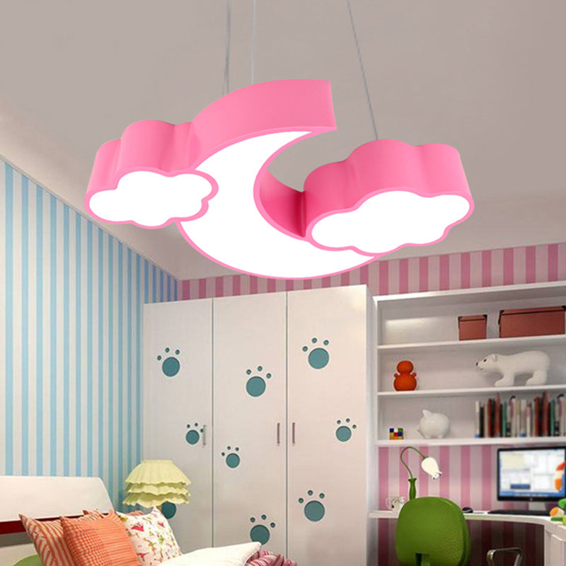 Acrylic Cloud and Moon Ceiling Pendant Modern White/Pink/Blue LED Hanging Chandelier in Warm/White Light Pink Clearhalo 'Ceiling Lights' 'Chandeliers' Lighting' options 1908300_0b62846f-5c4c-49b7-b70b-d7a0195f7679