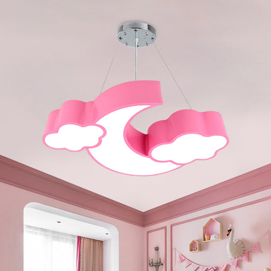 Acrylic Cloud and Moon Ceiling Pendant Modern White/Pink/Blue LED Hanging Chandelier in Warm/White Light Clearhalo 'Ceiling Lights' 'Chandeliers' Lighting' options 1908301