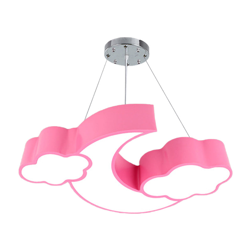 Acrylic Cloud and Moon Ceiling Pendant Modern White/Pink/Blue LED Hanging Chandelier in Warm/White Light Clearhalo 'Ceiling Lights' 'Chandeliers' Lighting' options 1908302