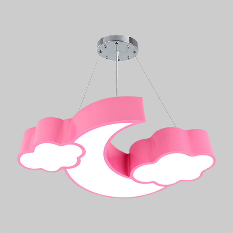 Acrylic Cloud and Moon Ceiling Pendant Modern White/Pink/Blue LED Hanging Chandelier in Warm/White Light Clearhalo 'Ceiling Lights' 'Chandeliers' Lighting' options 1908303