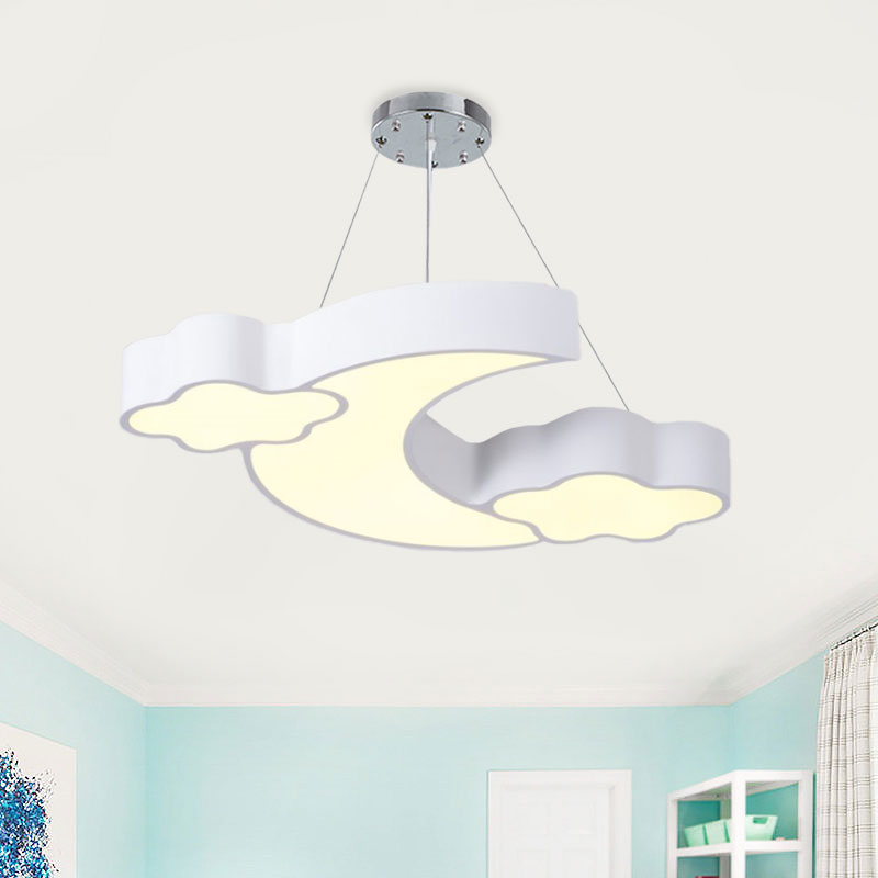 Acrylic Cloud and Moon Ceiling Pendant Modern White/Pink/Blue LED Hanging Chandelier in Warm/White Light White Clearhalo 'Ceiling Lights' 'Chandeliers' Lighting' options 1908304_7cd5b376-1713-4b04-9a00-f2df93d07c41