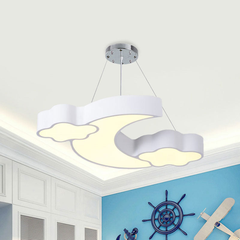 Acrylic Cloud and Moon Ceiling Pendant Modern White/Pink/Blue LED Hanging Chandelier in Warm/White Light Clearhalo 'Ceiling Lights' 'Chandeliers' Lighting' options 1908305
