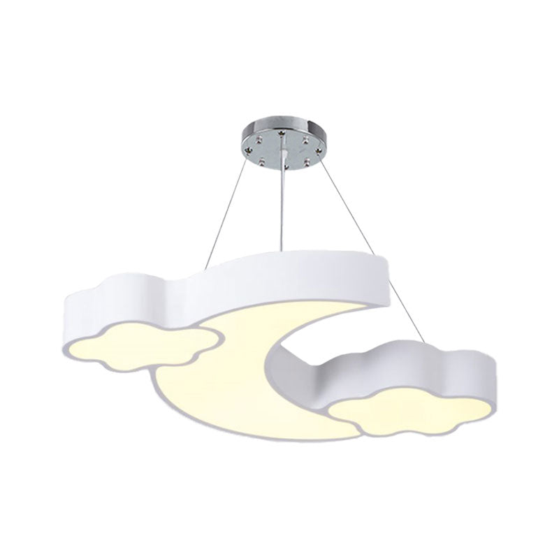 Acrylic Cloud and Moon Ceiling Pendant Modern White/Pink/Blue LED Hanging Chandelier in Warm/White Light Clearhalo 'Ceiling Lights' 'Chandeliers' Lighting' options 1908306