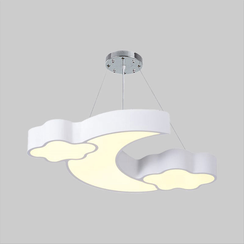 Acrylic Cloud and Moon Ceiling Pendant Modern White/Pink/Blue LED Hanging Chandelier in Warm/White Light Clearhalo 'Ceiling Lights' 'Chandeliers' Lighting' options 1908307