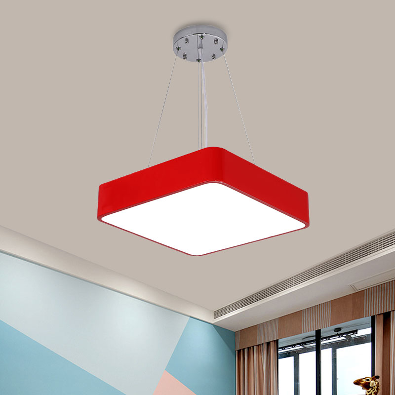 Square Kindergarten Chandelier Lamp Acrylic Nordic Style LED Pendant Light Kit in Yellow/Red/Blue Red Clearhalo 'Ceiling Lights' 'Chandeliers' Lighting' options 1908308_55efd4c9-37ee-410f-bd4b-80b5063af128