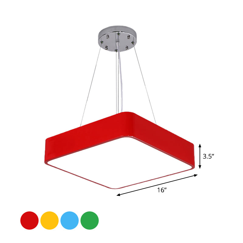 Square Kindergarten Chandelier Lamp Acrylic Nordic Style LED Pendant Light Kit in Yellow/Red/Blue Clearhalo 'Ceiling Lights' 'Chandeliers' Lighting' options 1908311