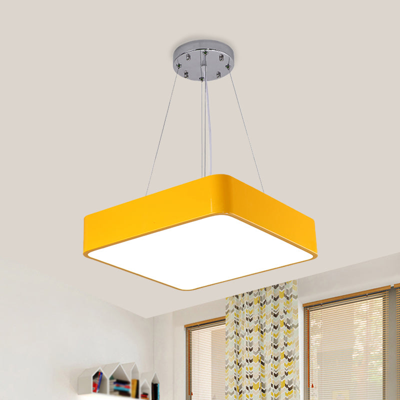 Square Kindergarten Chandelier Lamp Acrylic Nordic Style LED Pendant Light Kit in Yellow/Red/Blue Clearhalo 'Ceiling Lights' 'Chandeliers' Lighting' options 1908312