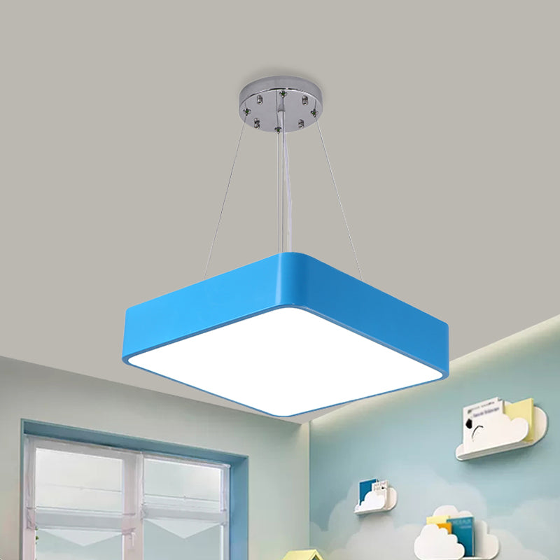 Square Kindergarten Chandelier Lamp Acrylic Nordic Style LED Pendant Light Kit in Yellow/Red/Blue Clearhalo 'Ceiling Lights' 'Chandeliers' Lighting' options 1908317
