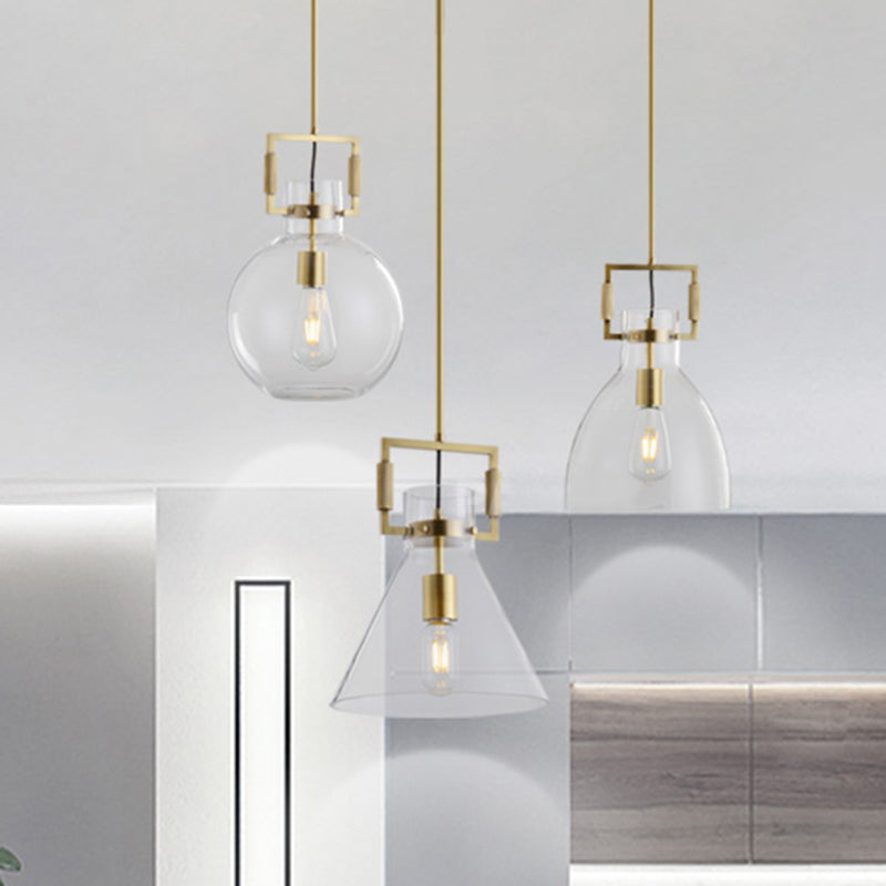 Modernism Globe/Cylinder/Triangle Hanging Light Clear Glass 1 Head Ceiling Suspension Lamp for Dining Room Clearhalo 'Ceiling Lights' 'Close To Ceiling Lights' 'Glass shade' 'Glass' 'Pendant Lights' 'Pendants' Lighting' 1908624