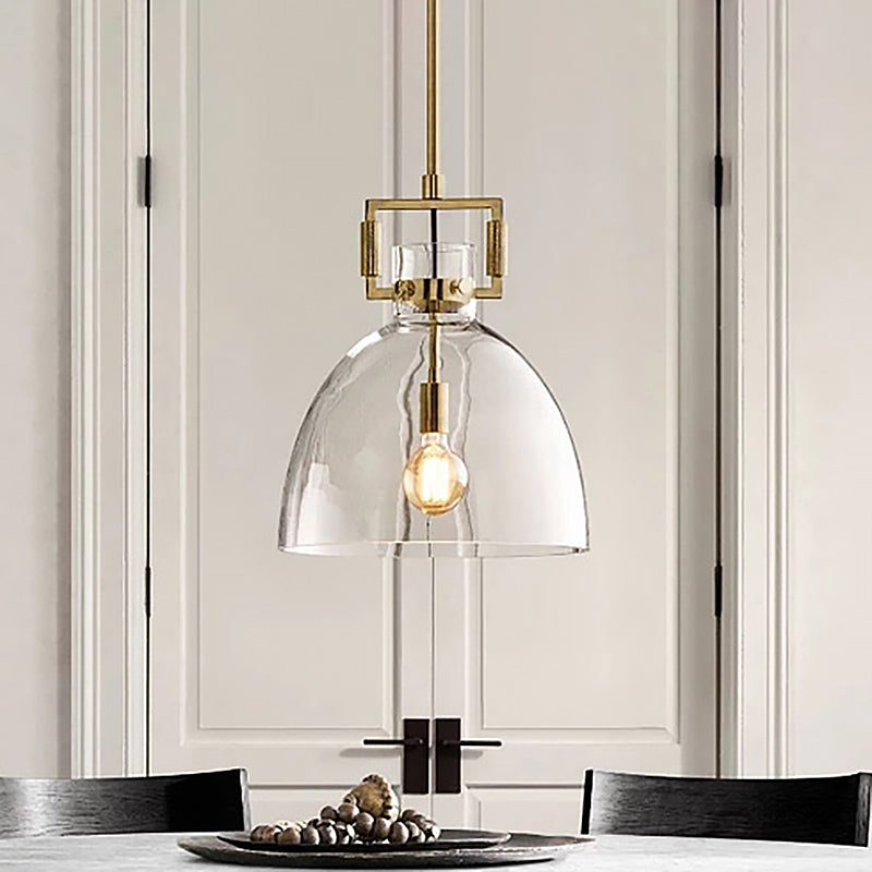 Modernism Globe/Cylinder/Triangle Hanging Light Clear Glass 1 Head Ceiling Suspension Lamp for Dining Room Clear Dome Clearhalo 'Ceiling Lights' 'Close To Ceiling Lights' 'Glass shade' 'Glass' 'Pendant Lights' 'Pendants' Lighting' 1908625