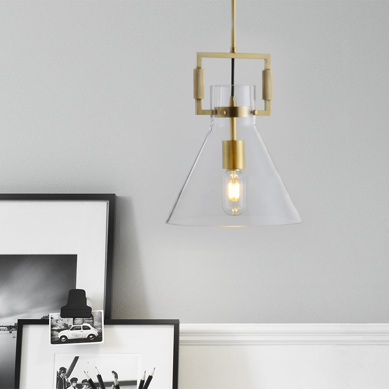 Modernism Globe/Cylinder/Triangle Hanging Light Clear Glass 1 Head Ceiling Suspension Lamp for Dining Room Clear Triangle Clearhalo 'Ceiling Lights' 'Close To Ceiling Lights' 'Glass shade' 'Glass' 'Pendant Lights' 'Pendants' Lighting' 1908629