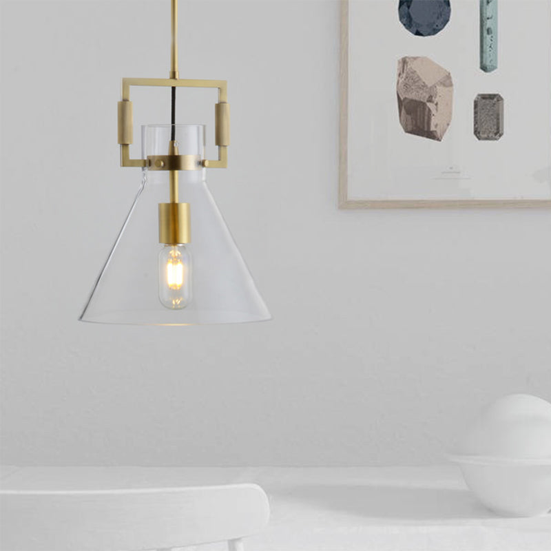 Modernism Globe/Cylinder/Triangle Hanging Light Clear Glass 1 Head Ceiling Suspension Lamp for Dining Room Clearhalo 'Ceiling Lights' 'Close To Ceiling Lights' 'Glass shade' 'Glass' 'Pendant Lights' 'Pendants' Lighting' 1908630