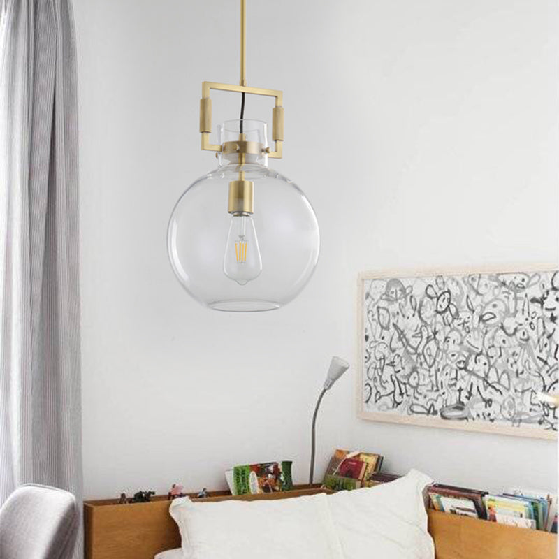 Modernism Globe/Cylinder/Triangle Hanging Light Clear Glass 1 Head Ceiling Suspension Lamp for Dining Room Clearhalo 'Ceiling Lights' 'Close To Ceiling Lights' 'Glass shade' 'Glass' 'Pendant Lights' 'Pendants' Lighting' 1908634