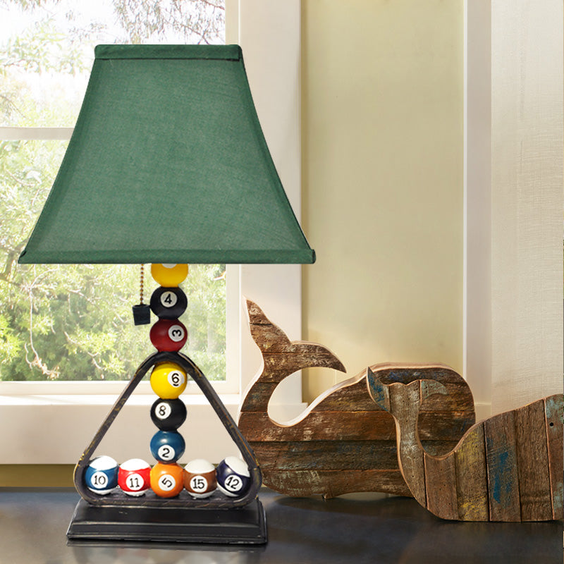 1 Bulb Snooker Pull Chain Table Lamp Kit Traditional Green Fabric Flared Shade Night Stand Lighting Green Clearhalo 'Lamps' 'Table Lamps' Lighting' 1908653