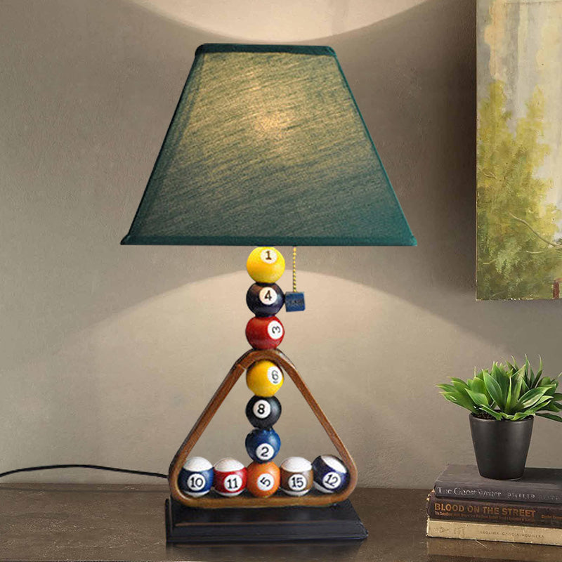 1 Bulb Snooker Pull Chain Table Lamp Kit Traditional Green Fabric Flared Shade Night Stand Lighting Clearhalo 'Lamps' 'Table Lamps' Lighting' 1908654