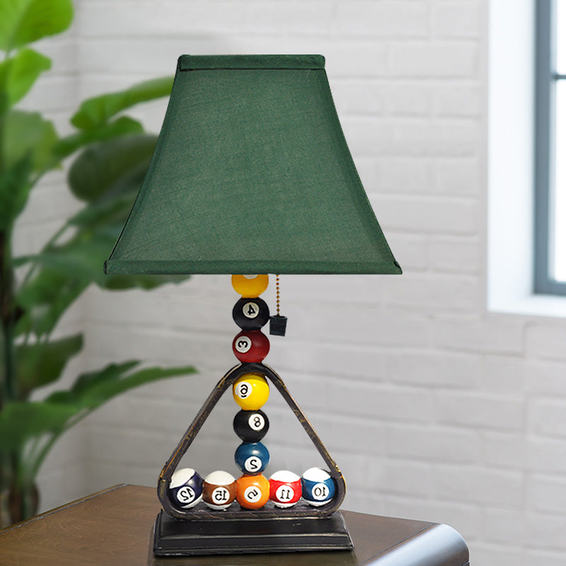 1 Bulb Snooker Pull Chain Table Lamp Kit Traditional Green Fabric Flared Shade Night Stand Lighting Clearhalo 'Lamps' 'Table Lamps' Lighting' 1908656