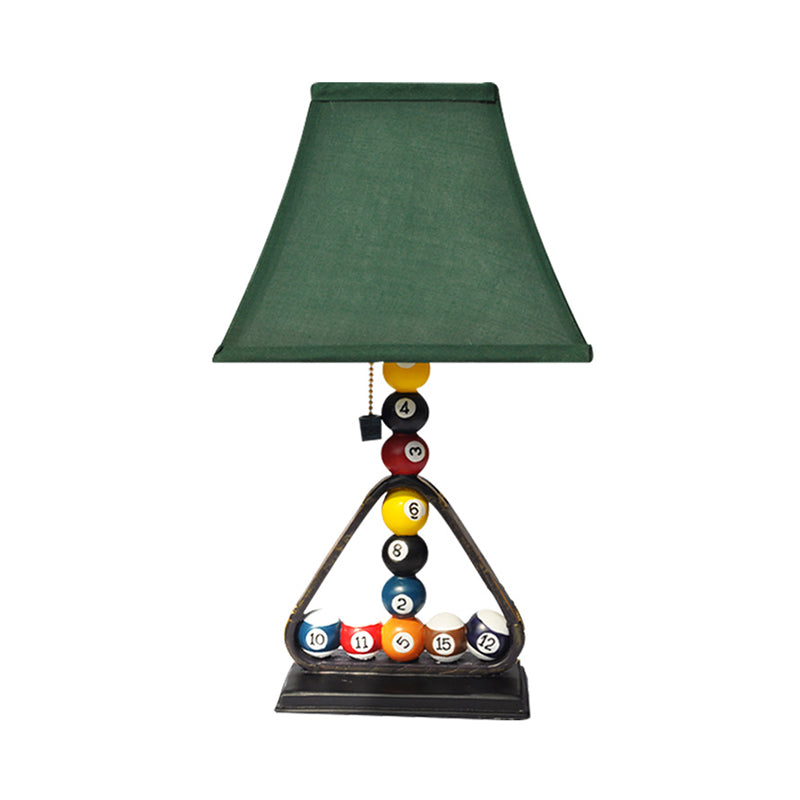 1 Bulb Snooker Pull Chain Table Lamp Kit Traditional Green Fabric Flared Shade Night Stand Lighting Clearhalo 'Lamps' 'Table Lamps' Lighting' 1908657