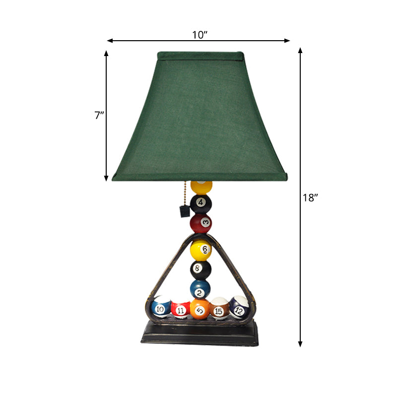 1 Bulb Snooker Pull Chain Table Lamp Kit Traditional Green Fabric Flared Shade Night Stand Lighting Clearhalo 'Lamps' 'Table Lamps' Lighting' 1908658