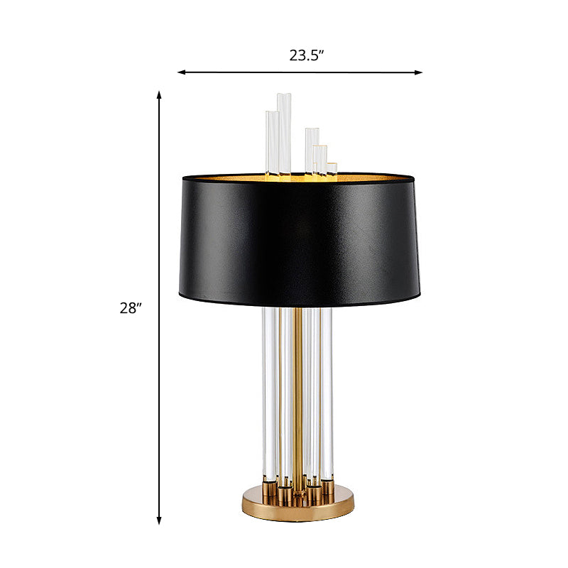 Fabric Black Table Light Round 1 Light Traditional Nightstand Lighting with Clear Glass Column Base Clearhalo 'Lamps' 'Table Lamps' Lighting' 1908668