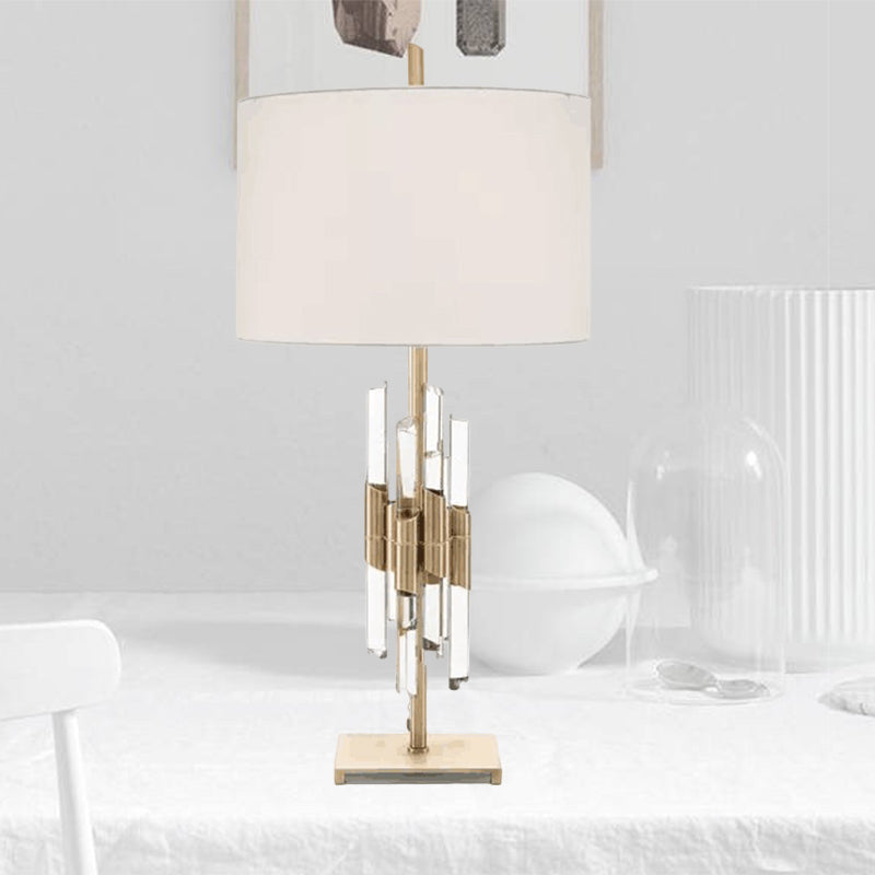 Fabric White Table Light Round 1 Light Classic Night Stand Lamp with Crystal Rod Clearhalo 'Lamps' 'Table Lamps' Lighting' 1908672