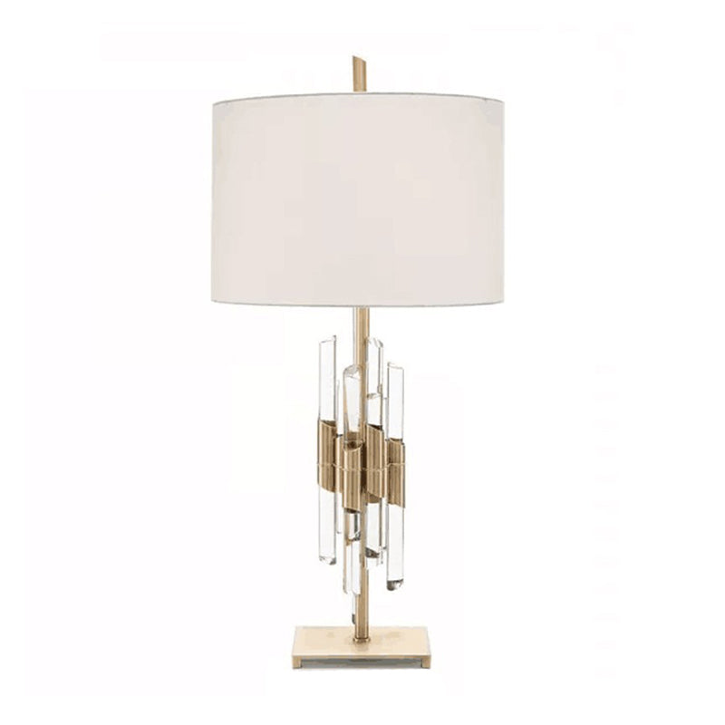 Fabric White Table Light Round 1 Light Classic Night Stand Lamp with Crystal Rod Clearhalo 'Lamps' 'Table Lamps' Lighting' 1908673