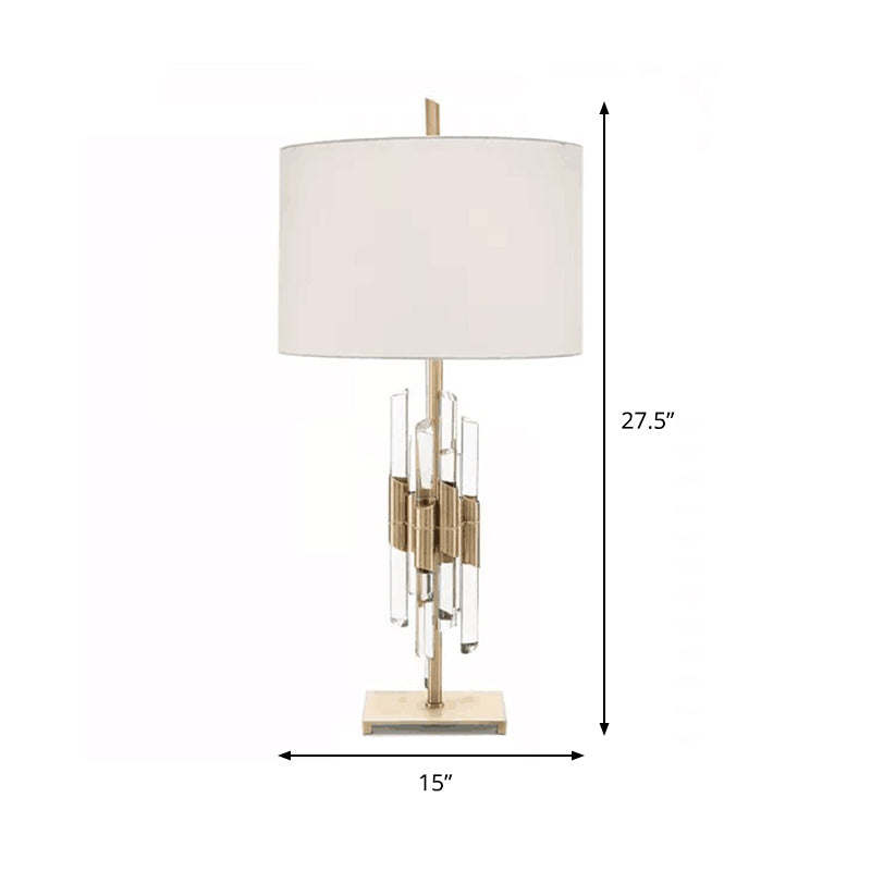 Fabric White Table Light Round 1 Light Classic Night Stand Lamp with Crystal Rod Clearhalo 'Lamps' 'Table Lamps' Lighting' 1908674