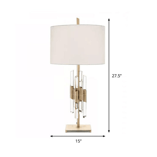 Fabric White Table Light Round 1 Light Classic Night Stand Lamp with Crystal Rod Clearhalo 'Lamps' 'Table Lamps' Lighting' 1908674