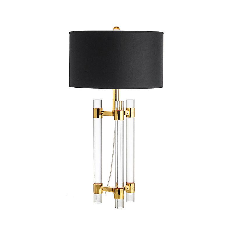 Drum Fabric Table Lighting Countryside 1-Light Bedroom Night Light in Black with Crystal Rod Clearhalo 'Lamps' 'Table Lamps' Lighting' 1908677