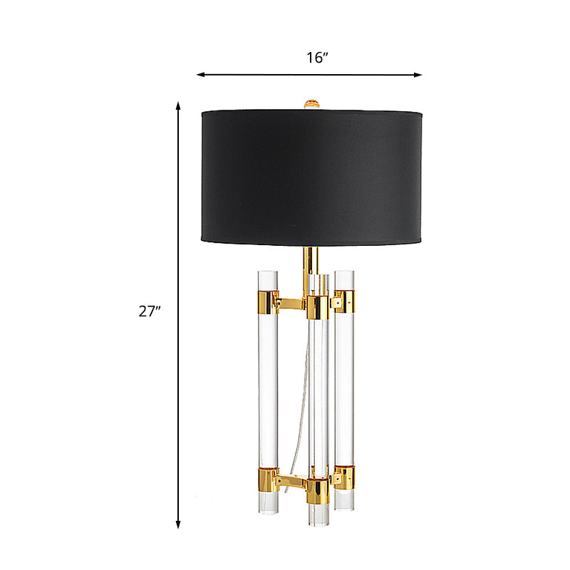 Drum Fabric Table Lighting Countryside 1-Light Bedroom Night Light in Black with Crystal Rod Clearhalo 'Lamps' 'Table Lamps' Lighting' 1908678