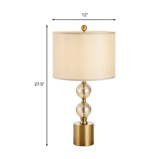 1 Head Night Lamp Classic Bedroom Crystal Nightstand Light with Round Fabric Shade in Brass Clearhalo 'Lamps' 'Table Lamps' Lighting' 1908684