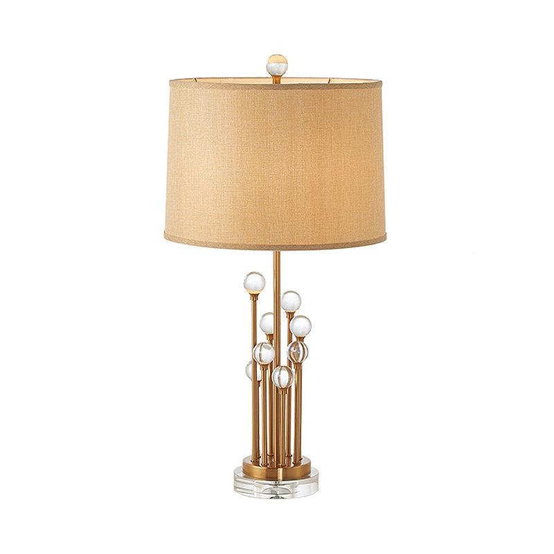 Fabric Drum Shade Night Lighting Traditional 1 Light Bedroom Nightstand Lamp in Gold with Clear Crystal Ball Deco Clearhalo 'Lamps' 'Table Lamps' Lighting' 1908688