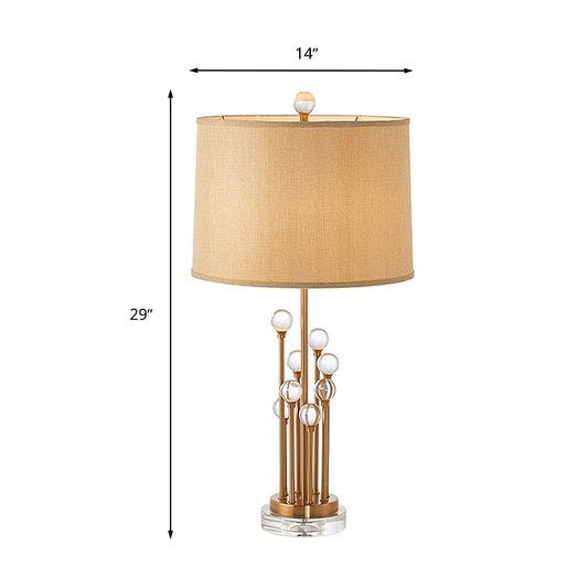 Fabric Drum Shade Night Lighting Traditional 1 Light Bedroom Nightstand Lamp in Gold with Clear Crystal Ball Deco Clearhalo 'Lamps' 'Table Lamps' Lighting' 1908689